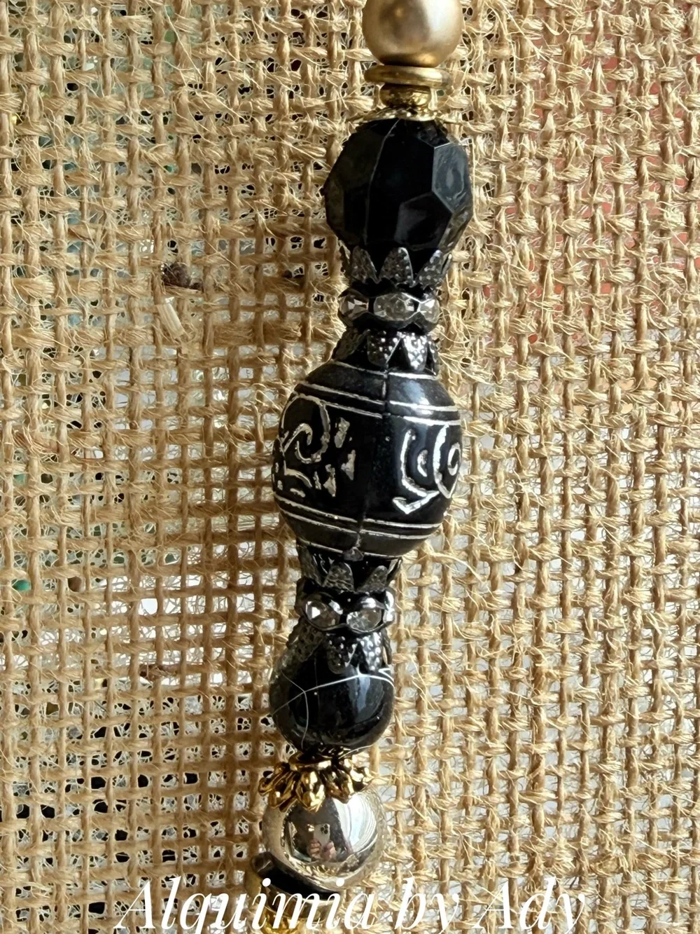 HIGH SUMMER + Black Faceted & Textured Beaded Necklace onyx